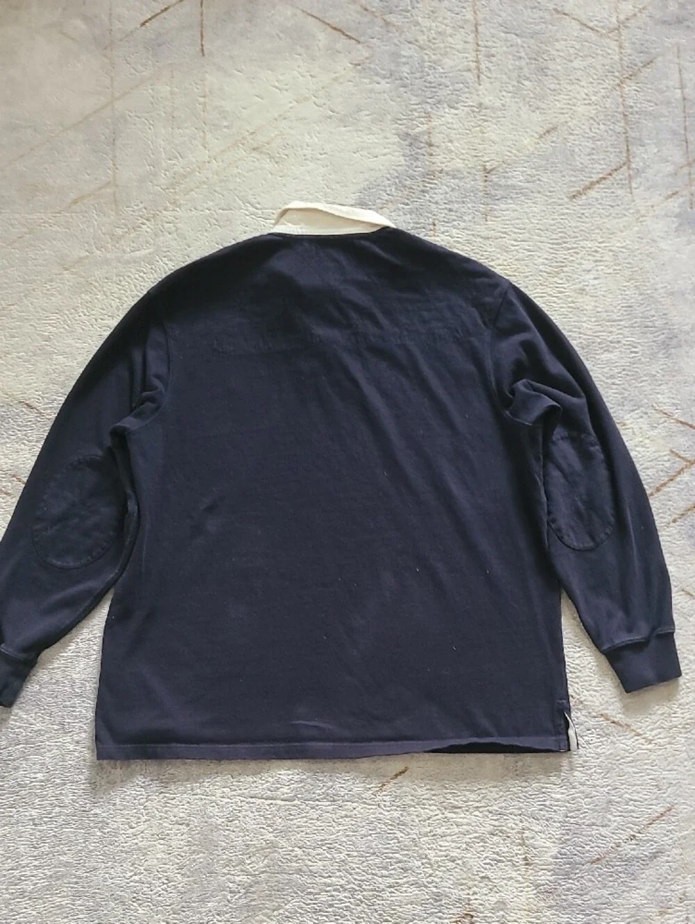 Vtg Polo Ralph Lauren Rugby Shirt 2LT Tall Navy Cream Elbow Patch Big & Tall
